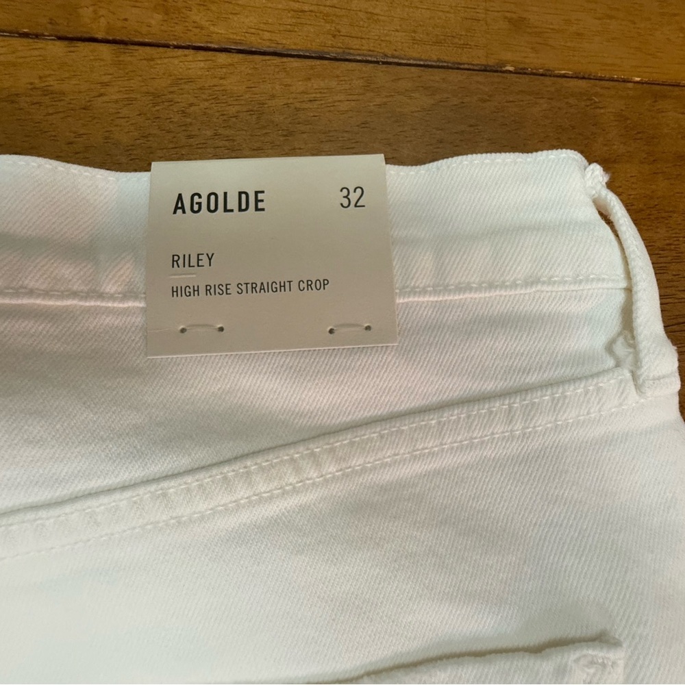 Agolde White Riley High-Rise Straight Crop Jeans Sour Cream 32 - Picture 3 of 10